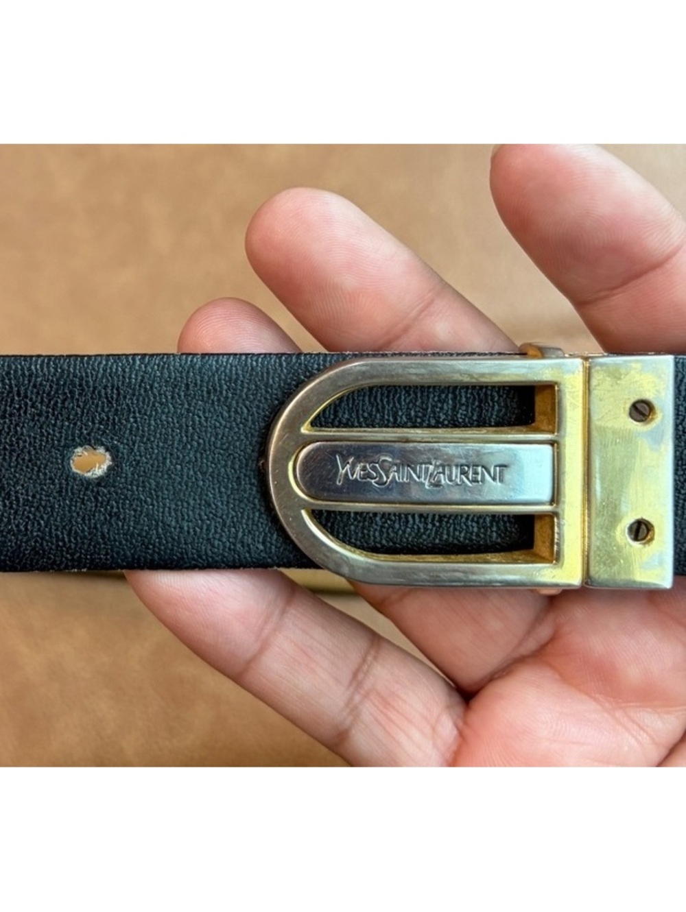 Vintage Yves Saint Laurent two tone buckle reversible belt